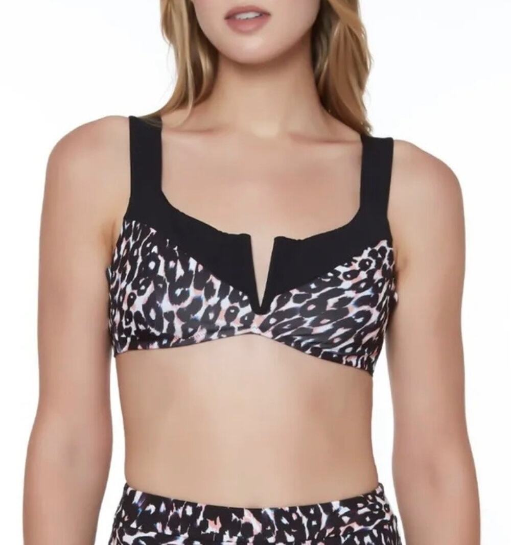 Sanctuary Stay Cool Leopard V-wire Bralette Swim Top S NWOT